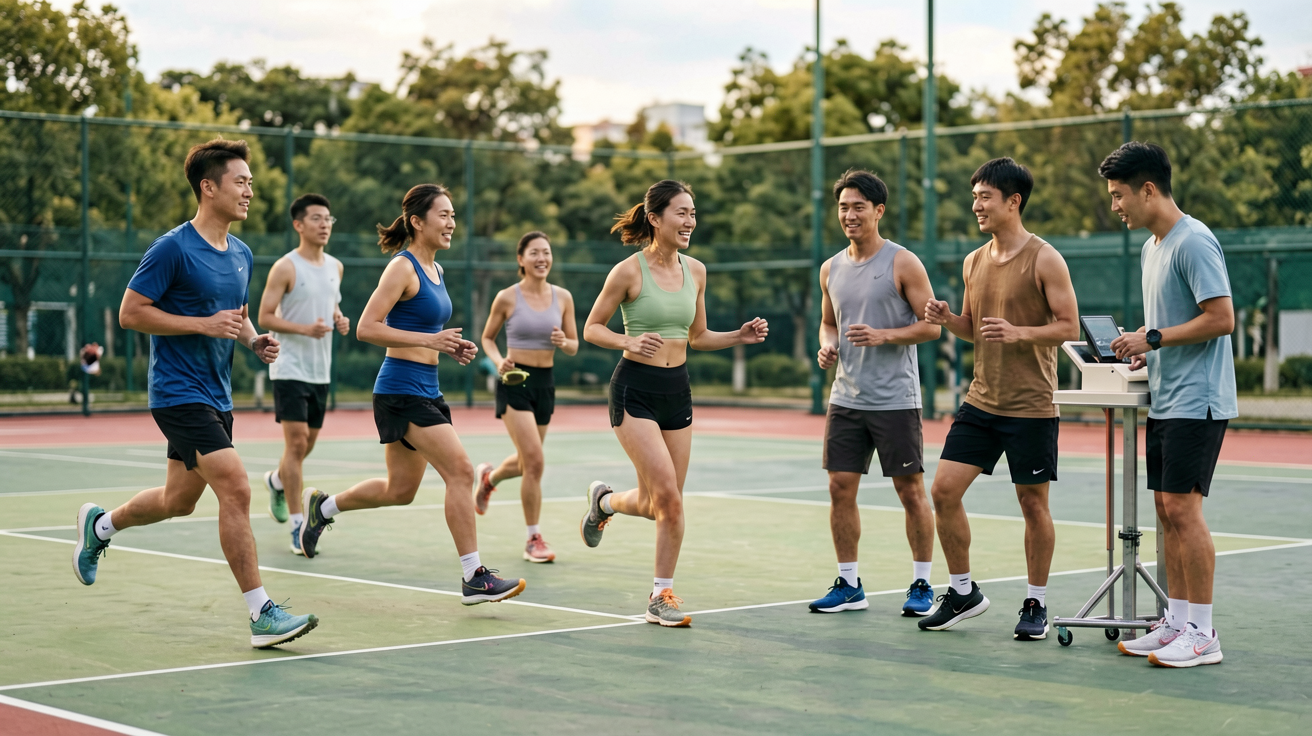 不同运动爱好者在户外球场上组队进行团队运动活动